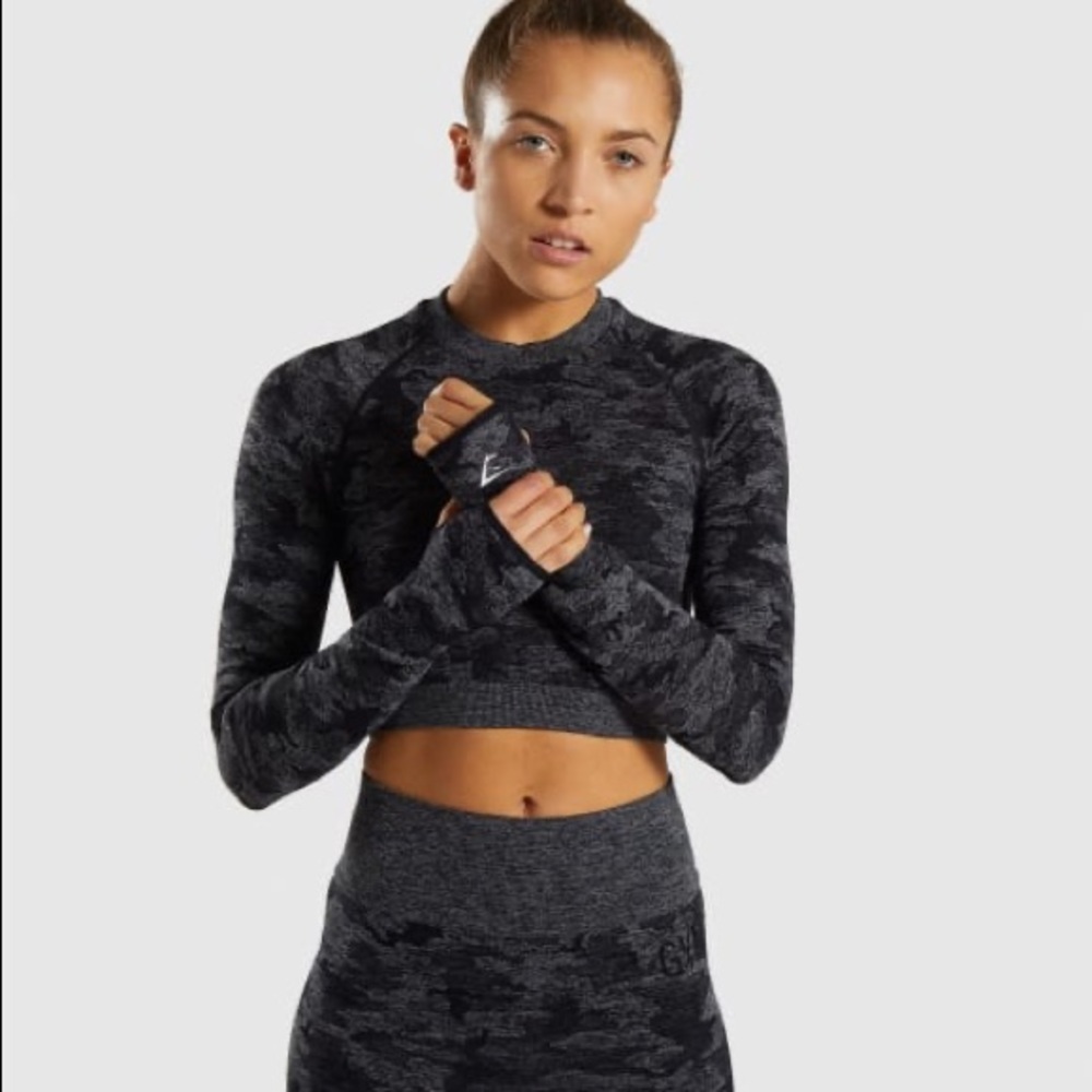 Gymshark CAMO SEAMLESS LONG SLEEVE CROP TOP